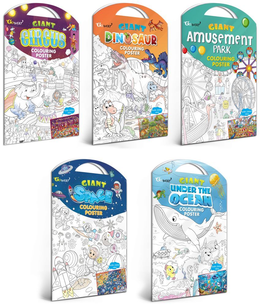     			GIANT CIRCUS COLOURING POSTER, GIANT DINOSAUR COLOURING POSTER, GIANT AMUSEMENT PARK COLOURING POSTER, GIANT SPACE COLOURING POSTER and GIANT UNDER THE OCEAN COLOURING POSTER | Pack of 5 Posters I Coloring poster sets for kids