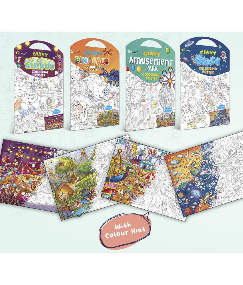     			GIANT CIRCUS COLOURING POSTER, GIANT DINOSAUR COLOURING POSTER, GIANT AMUSEMENT PARK COLOURING POSTER and GIANT SPACE COLOURING POSTER | Pack of 3 Posters I Popular adults coloring posters
