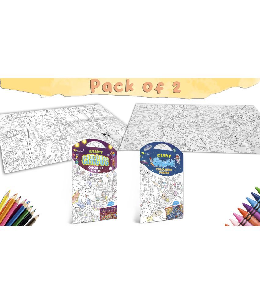     			GIANT CIRCUS COLOURING POSTER and GIANT SPACE COLOURING POSTER | Combo pack of 2 posters I Colourful Illustrated Posters