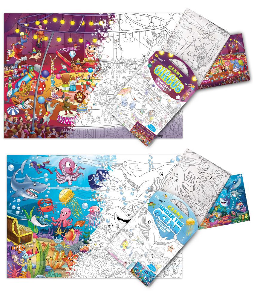     			GIANT CIRCUS COLOURING POSTER and GIANT UNDER THE OCEAN COLOURING POSTER | Set of 2 Posters I kids value gift pack