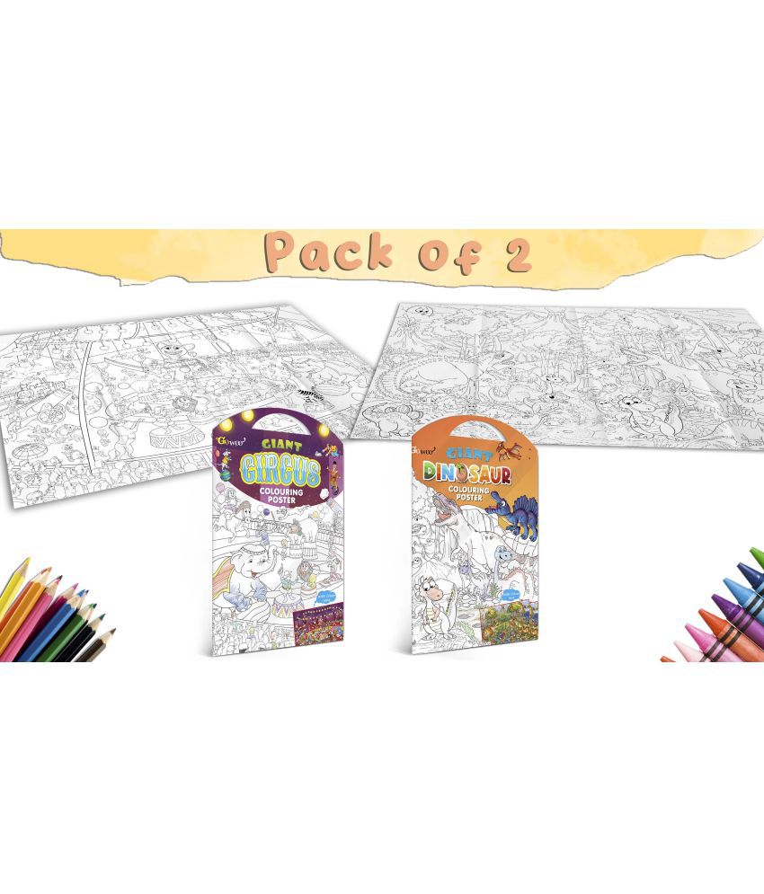     			GIANT CIRCUS COLOURING POSTER and GIANT DINOSAUR COLOURING POSTER | Gift Pack of 2 Posters I jumbo wall colouring posters