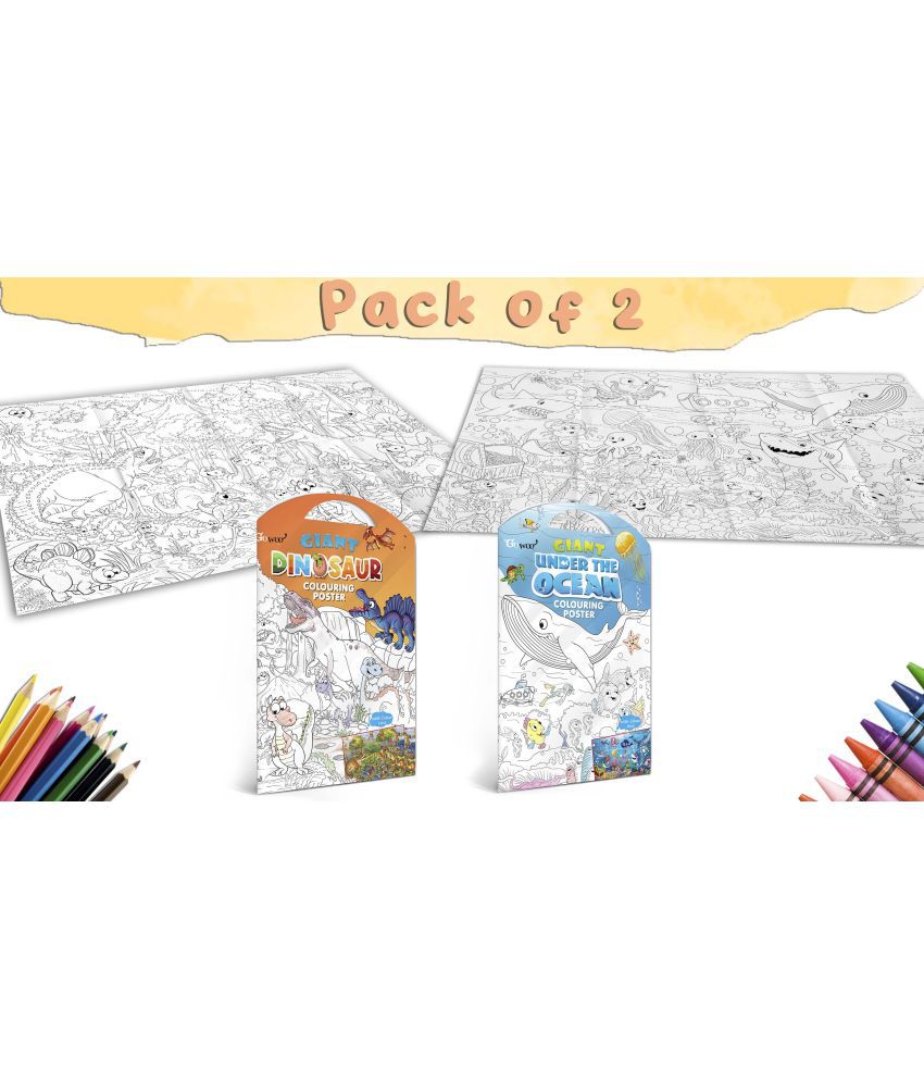     			GIANT DINOSAUR COLOURING POSTER and GIANT UNDER THE OCEAN COLOURING POSTER | Set of 2 Posters I big posters for kids colouring