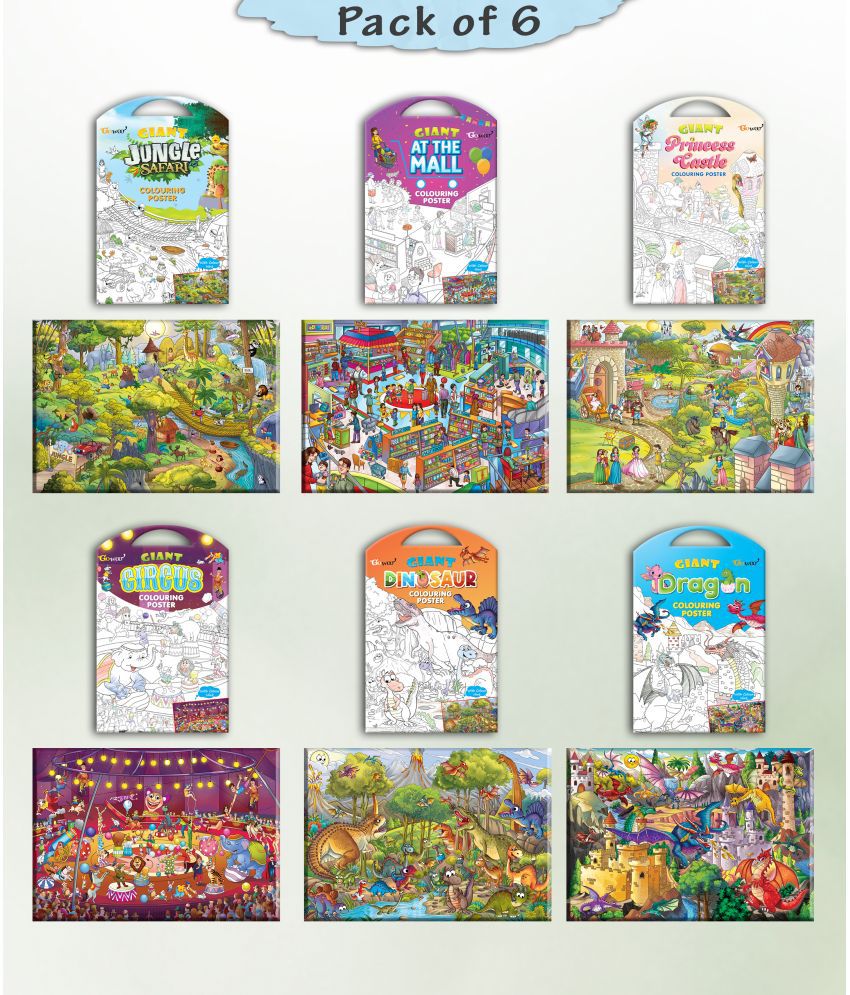     			GIANT JUNGLE SAFARI COLOURING , GIANT AT THE MALL COLOURING , GIANT PRINCESS CASTLE COLOURING , GIANT CIRCUS COLOURING , GIANT DINOSAUR COLOURING  and GIANT DRAGON COLOURING  | Combo pack of 6 s I Coloring s Giant Set