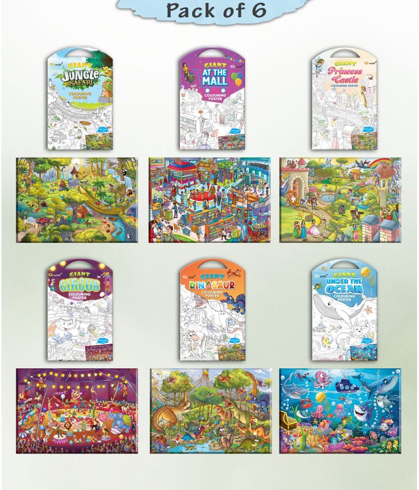     			GIANT JUNGLE SAFARI COLOURING , GIANT AT THE MALL COLOURING , GIANT PRINCESS CASTLE COLOURING , GIANT CIRCUS COLOURING , GIANT DINOSAUR COLOURING  and GIANT UNDER THE OCEAN COLOURING  | Combo pack of 6 s I Coloring s Giant Set