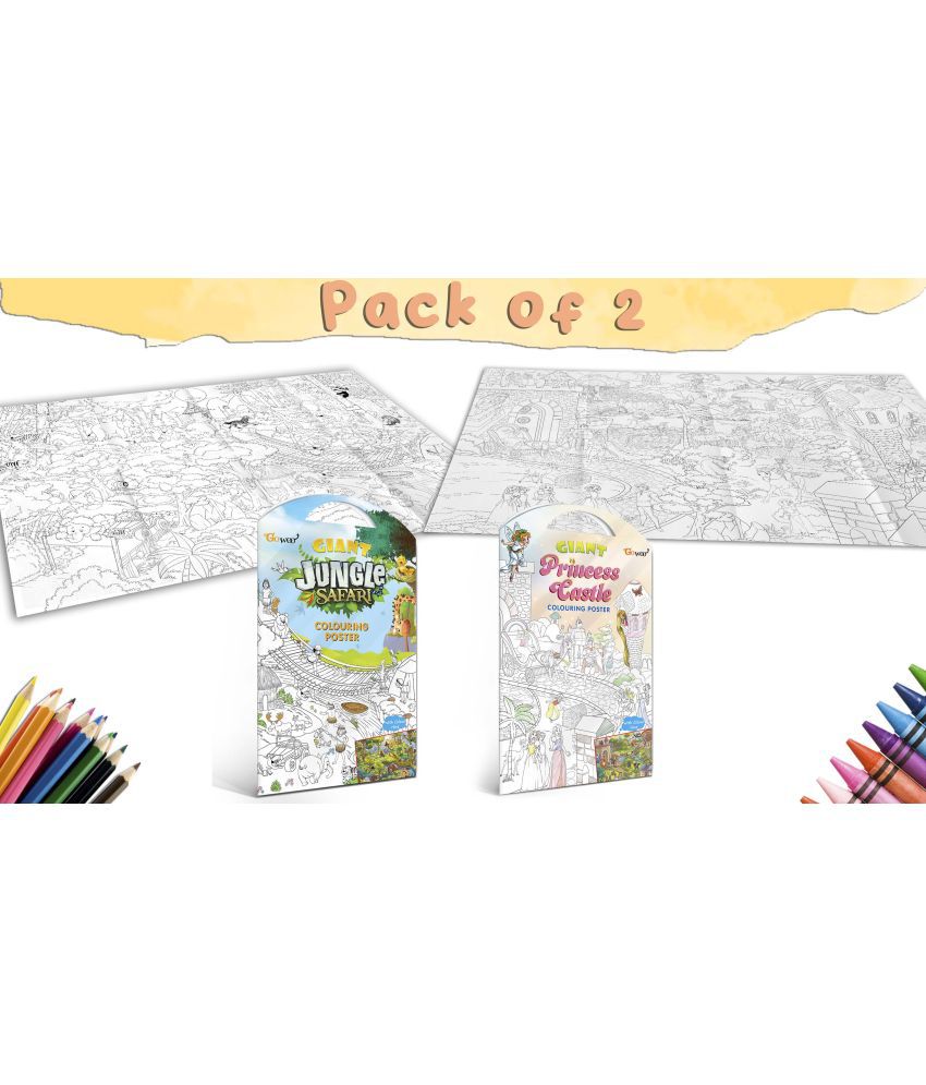     			GIANT JUNGLE SAFARI COLOURING POSTER and GIANT PRINCESS CASTLE COLOURING POSTER | Set of 2 Posters I Giant Coloring Posters Gift Set