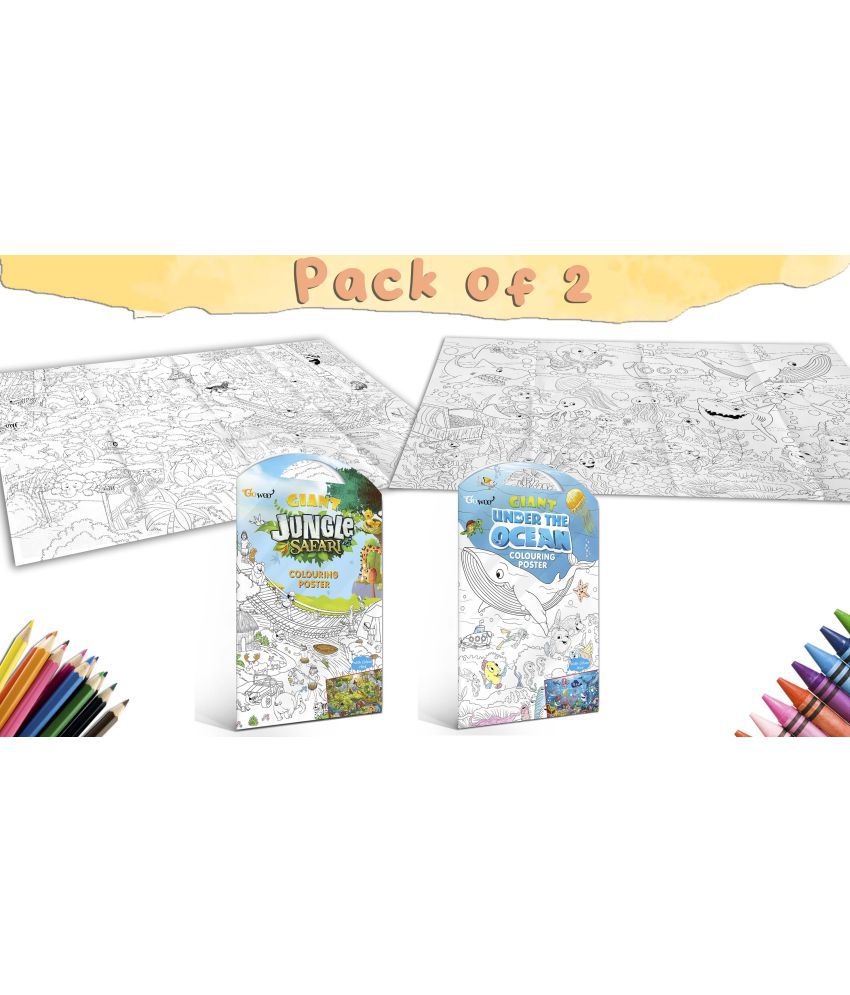     			GIANT JUNGLE SAFARI COLOURING POSTER and GIANT UNDER THE OCEAN COLOURING POSTER | Combo pack of 2 Posters I large colouring posters for adults