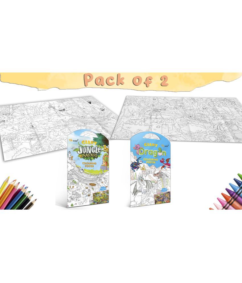     			GIANT JUNGLE SAFARI COLOURING POSTER and GIANT DRAGON COLOURING POSTER | Combo of 2 Posters I Giant Coloring Posters Grand Collection