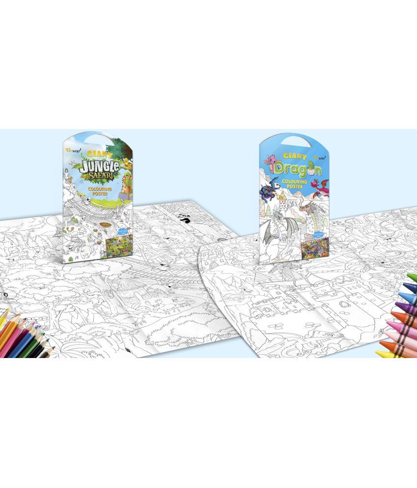     			GIANT JUNGLE SAFARI COLOURING POSTER and GIANT DRAGON COLOURING POSTER | Combo of 2 Posters I kids giant posters to color