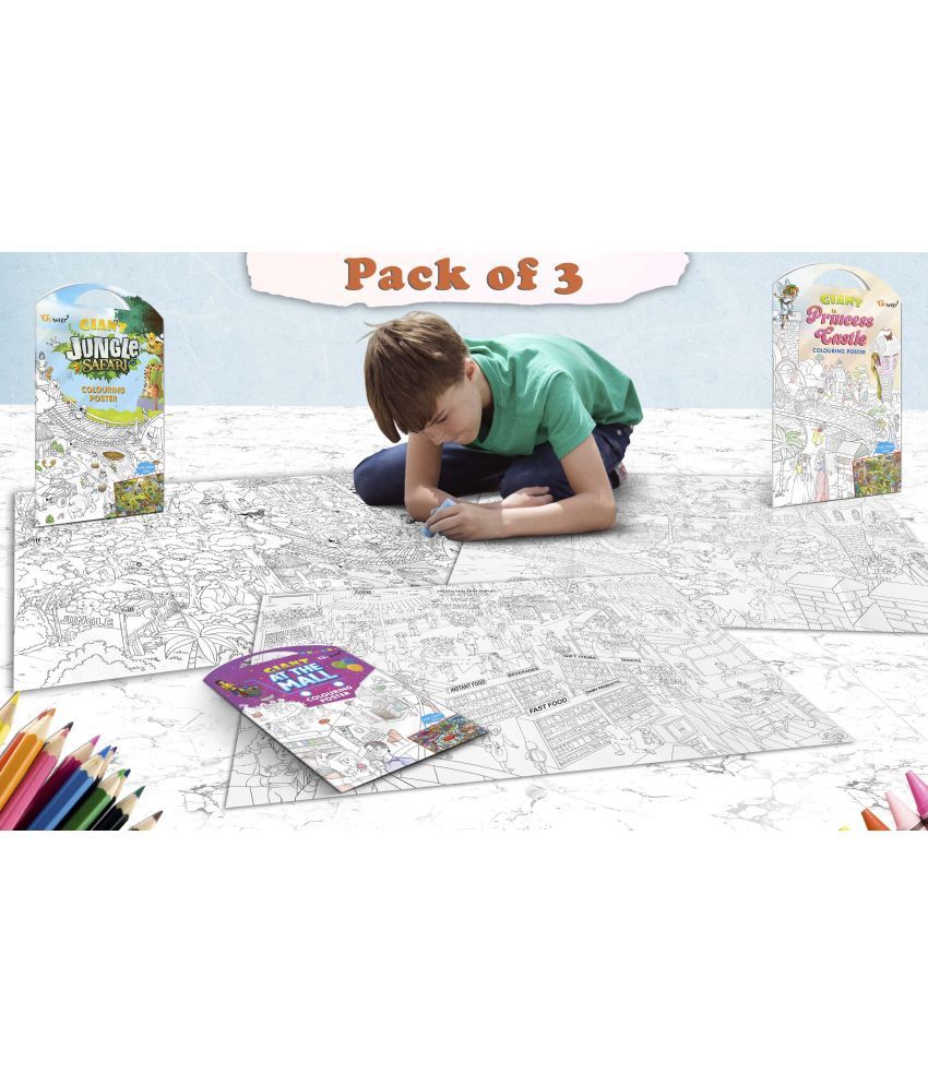     			GIANT JUNGLE SAFARI COLOURING POSTER, GIANT AT THE MALL COLOURING POSTER and GIANT PRINCESS CASTLE COLOURING POSTER | Gift Pack of 3 posters I colouring posters for kids