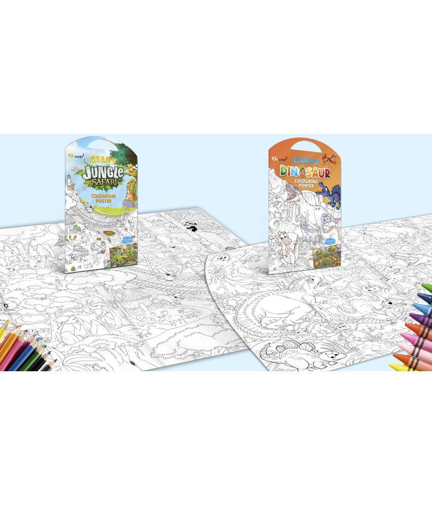     			GIANT JUNGLE SAFARI COLOURING POSTER and GIANT DINOSAUR COLOURING POSTER | Combo pack of 2 Posters I Coloring posters for kids