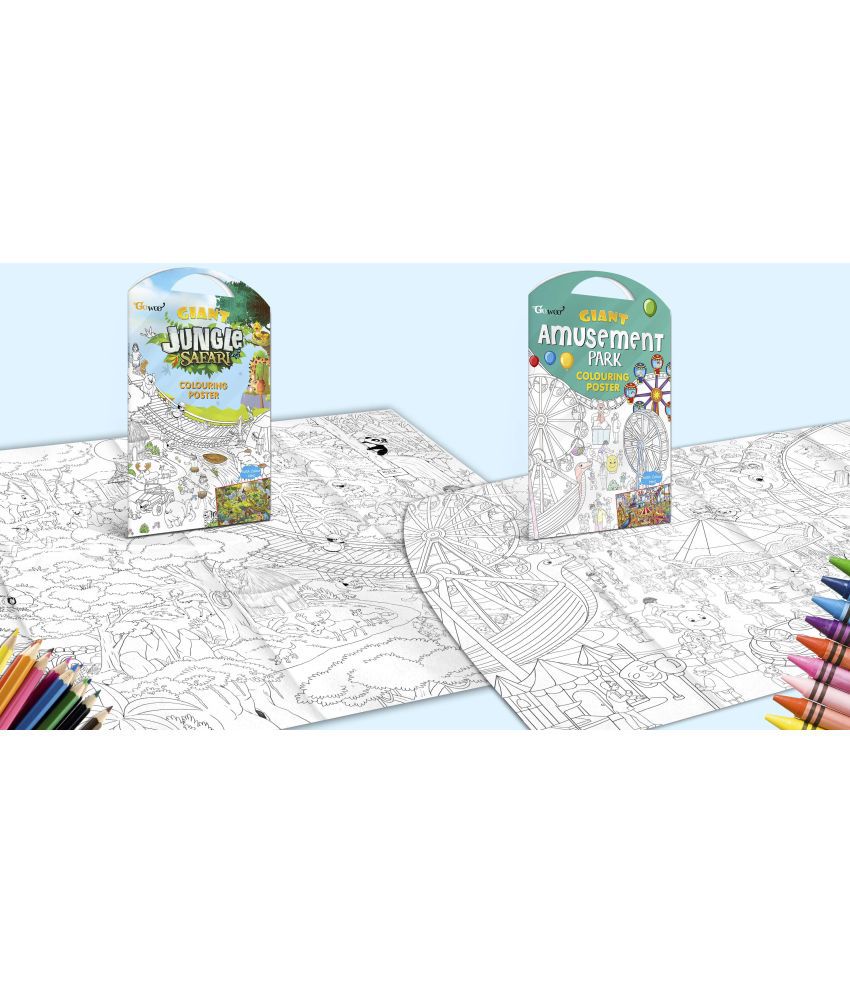     			GIANT JUNGLE SAFARI COLOURING POSTER and GIANT AMUSEMENT PARK COLOURING POSTER | Combo pack of 2 Posters I Coloring posters for kids