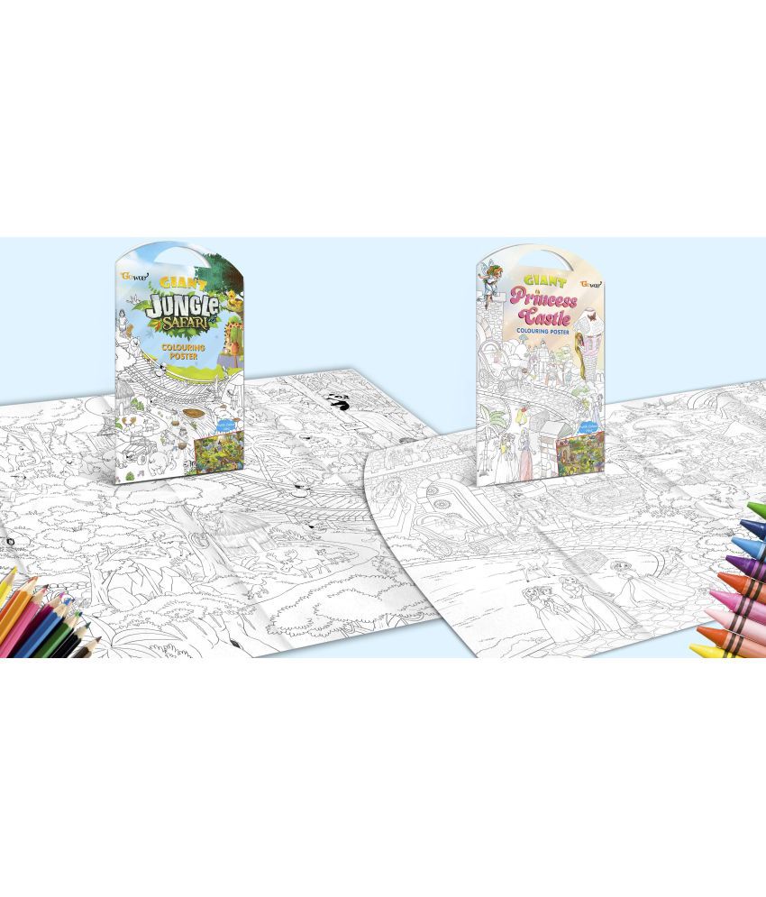     			GIANT JUNGLE SAFARI COLOURING POSTER and GIANT PRINCESS CASTLE COLOURING POSTER | Gift Pack of 2 Posters I Giant Coloring Posters Multipack