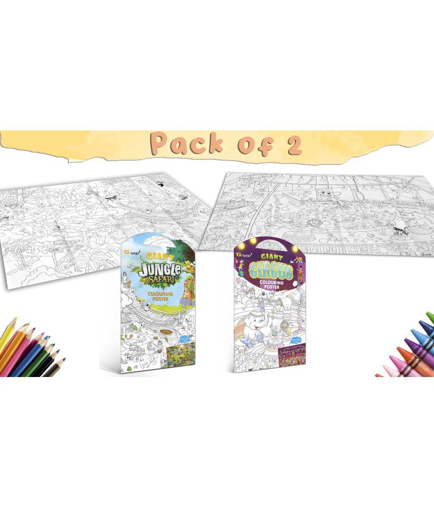     			GIANT JUNGLE SAFARI COLOURING POSTER and GIANT CIRCUS COLOURING POSTER | Combo pack of 2 Posters I large colouring posters for adults