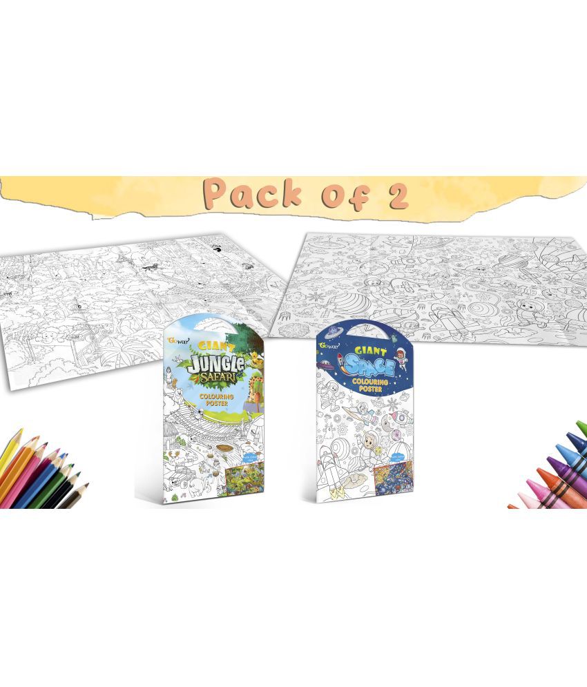     			GIANT JUNGLE SAFARI COLOURING POSTER and GIANT SPACE COLOURING POSTER | Gift Pack of 2 Posters I best gift pack for 8+ children