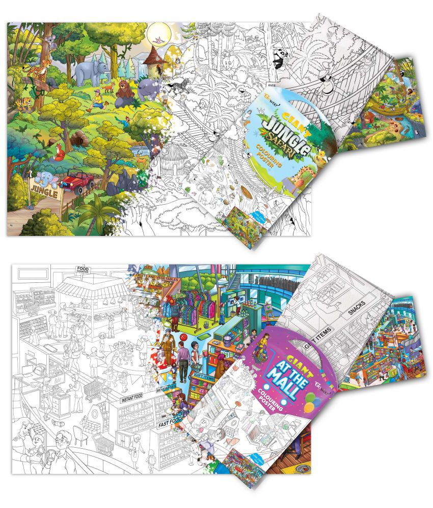     			GIANT JUNGLE SAFARI COLOURING POSTER and GIANT AT THE MALL COLOURING POSTER | Combo pack of 2 Posters I giant coloring posters for classroom