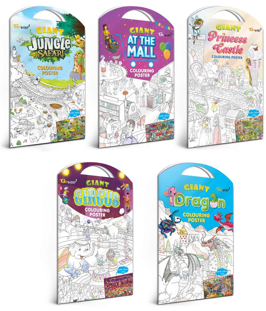     			GIANT JUNGLE SAFARI COLOURING POSTER, GIANT AT THE MALL COLOURING POSTER, GIANT PRINCESS CASTLE COLOURING POSTER, GIANT CIRCUS COLOURING POSTER and GIANT DRAGON COLOURING POSTER | Gift Pack of 5 Posters I Coloring Posters Multipack