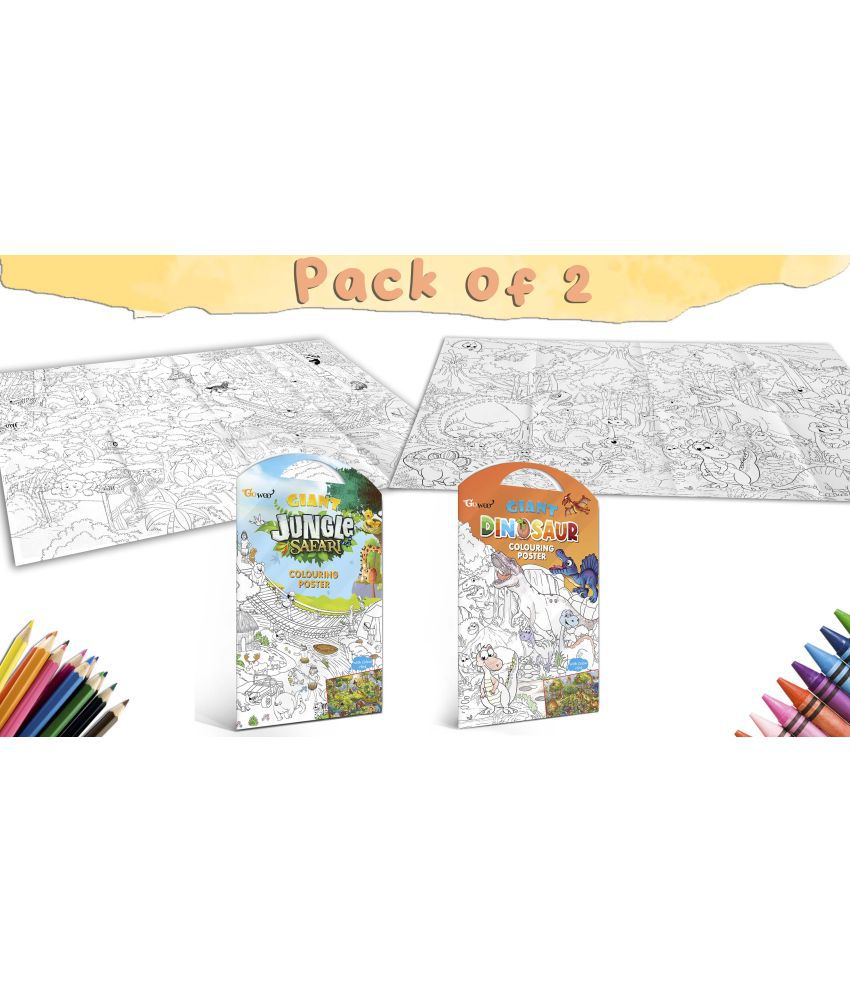     			GIANT JUNGLE SAFARI COLOURING POSTER and GIANT DINOSAUR COLOURING POSTER | Set of 2 Posters I big posters for kids colouring