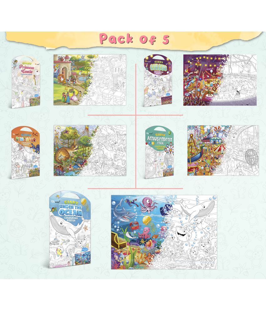     			GIANT PRINCESS CASTLE COLOURING POSTER, GIANT CIRCUS COLOURING POSTER, GIANT DINOSAUR COLOURING POSTER, GIANT AMUSEMENT PARK COLOURING POSTER and GIANT UNDER THE OCEAN COLOURING POSTER | Set of 5 Posters I coloring Posters Starter Kit