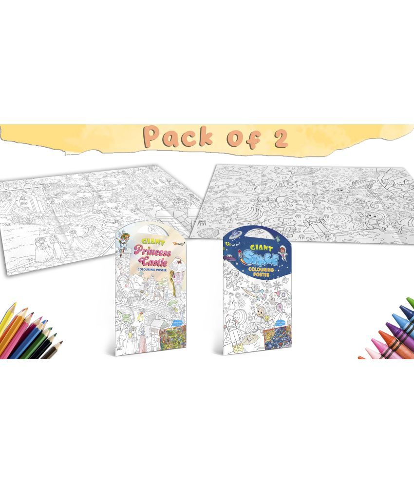    			GIANT PRINCESS CASTLE COLOURING POSTER and GIANT SPACE COLOURING POSTER | Pack of 2 Posters I best colouring poster for 9+ years