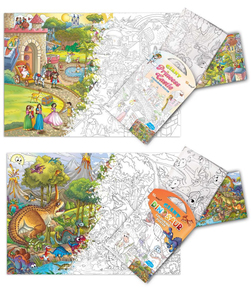     			GIANT PRINCESS CASTLE COLOURING POSTER and GIANT DINOSAUR COLOURING POSTER | Combo pack of 2 Posters I Coloring posters for kids