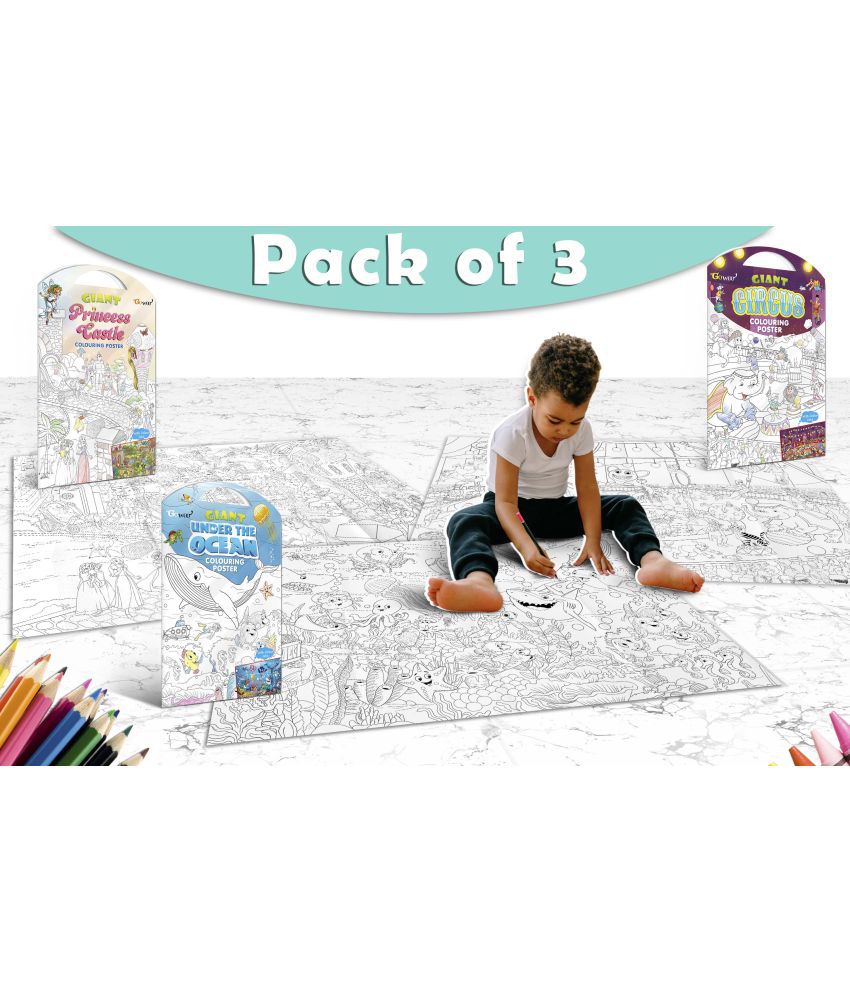     			GIANT PRINCESS CASTLE COLOURING POSTER, GIANT CIRCUS COLOURING POSTER and GIANT UNDER THE OCEAN COLOURING POSTER | Combo pack of 3 Posters I Premium Quality coloring posters