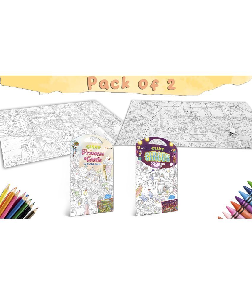     			GIANT PRINCESS CASTLE COLOURING POSTER and  GIANT CIRCUS COLOURING POSTER | Set of 2 Posters I big posters for kids colouring