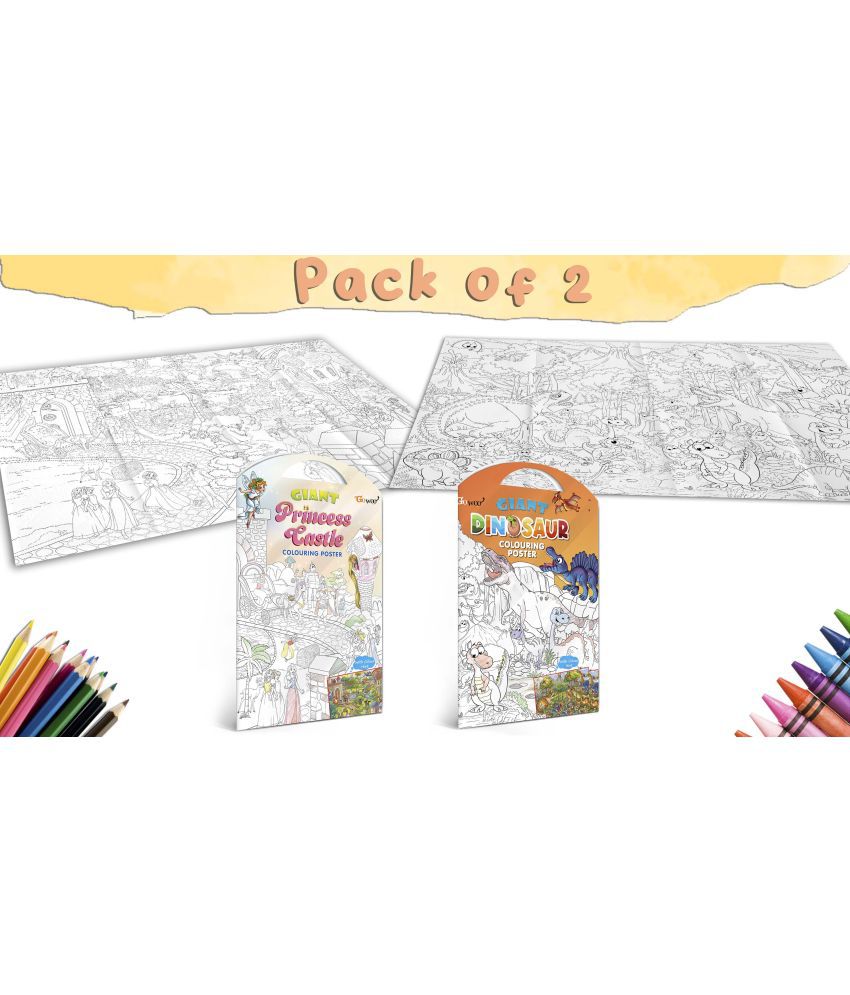     			GIANT PRINCESS CASTLE COLOURING POSTER and GIANT DINOSAUR COLOURING POSTER | Pack of 2 Posters I kids activity colouring posters