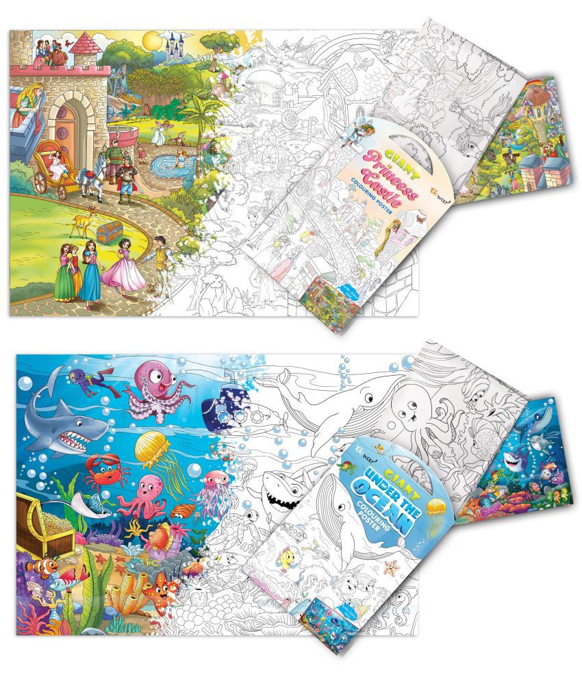     			GIANT PRINCESS CASTLE COLOURING POSTER and GIANT UNDER THE OCEAN COLOURING POSTER | Set of 2 Posters I Best Engaging Products For Kids