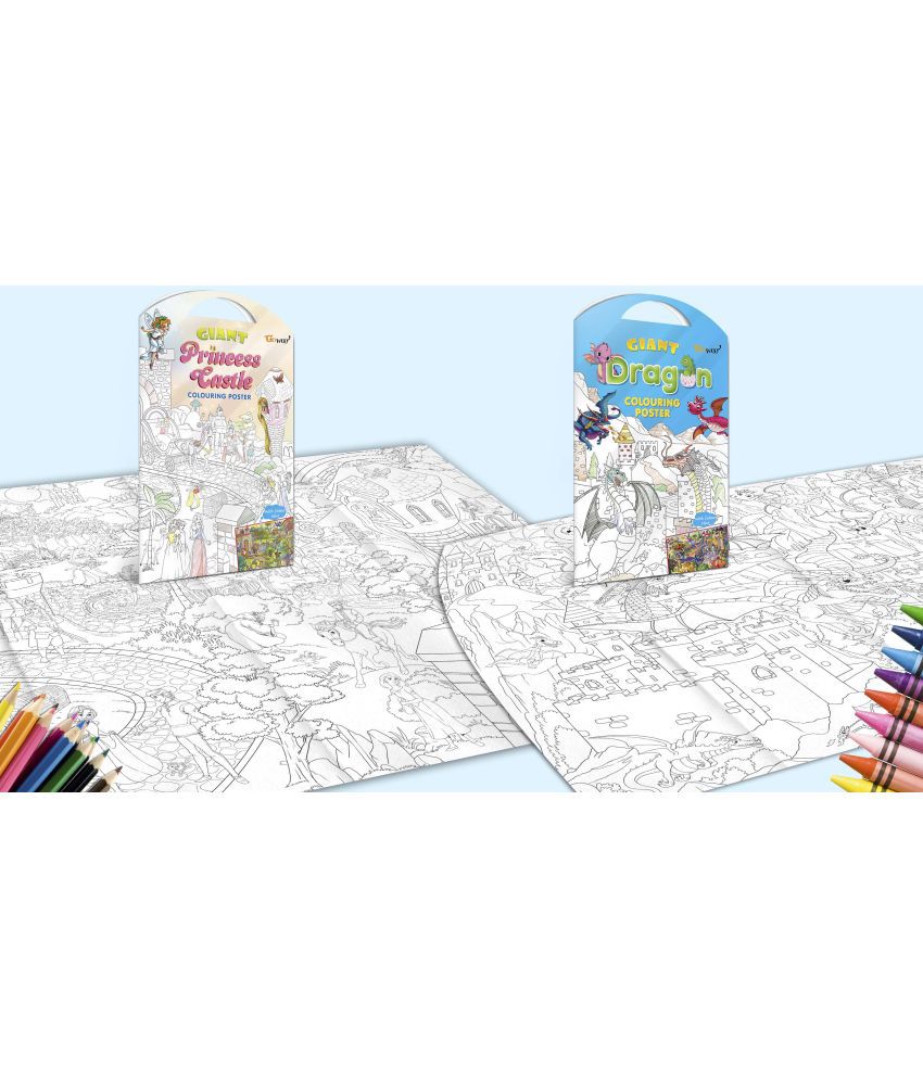     			GIANT PRINCESS CASTLE COLOURING POSTER and GIANT DRAGON COLOURING POSTER | Combo pack of 2 posters I Coloring poster value pack