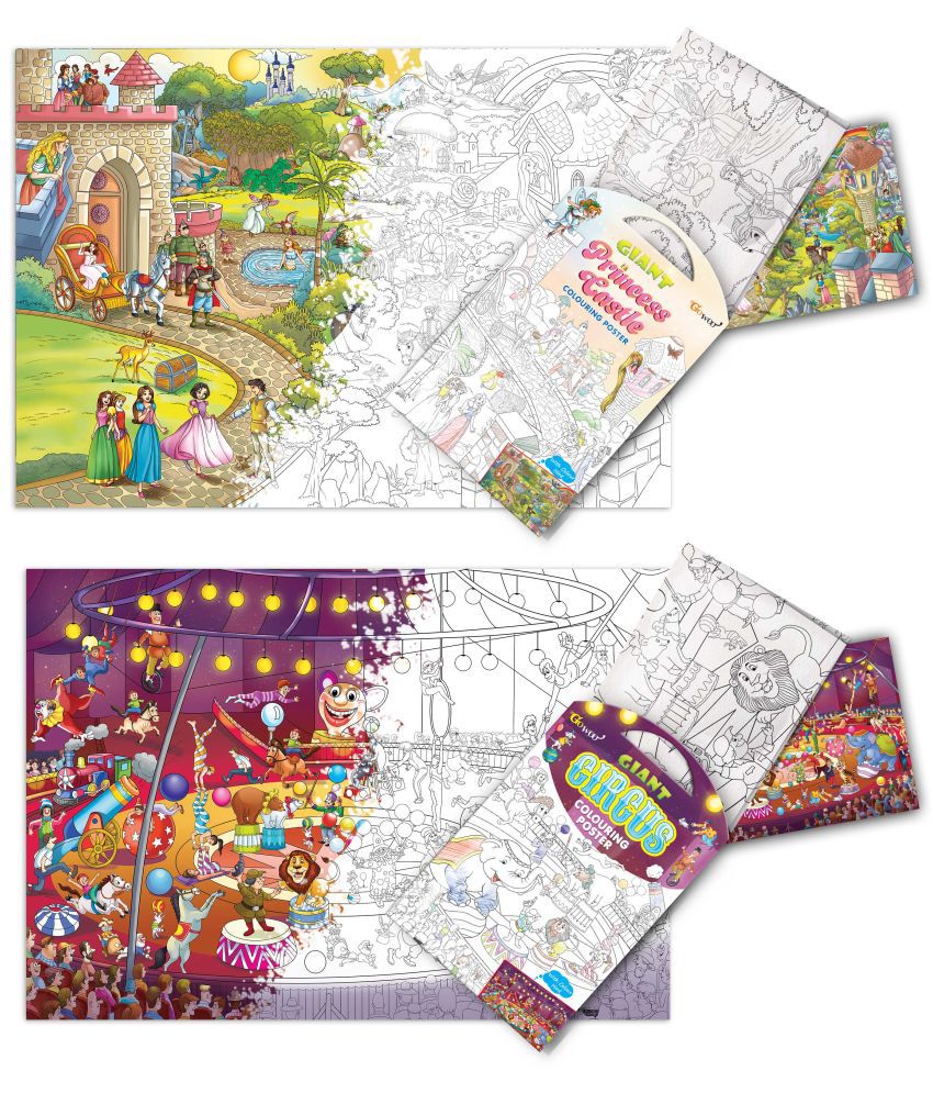     			GIANT PRINCESS CASTLE COLOURING POSTER and  GIANT CIRCUS COLOURING POSTER | Combo pack of 2 posters I Coloring poster collection