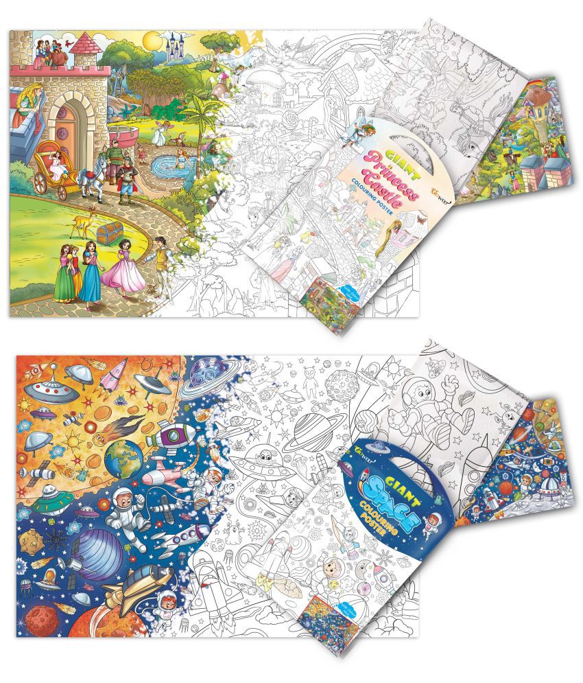     			GIANT PRINCESS CASTLE COLOURING POSTER and GIANT SPACE COLOURING POSTER | Combo pack of 2 Posters I giant posters to colour