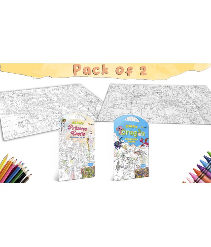     			GIANT PRINCESS CASTLE COLOURING POSTER and GIANT DRAGON COLOURING POSTER | Pack of 2 Posters I kids activity colouring posters