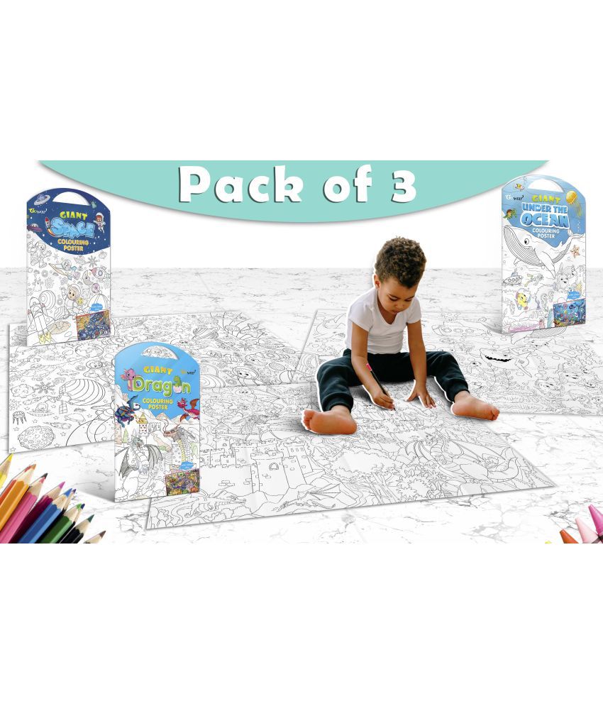     			GIANT SPACE COLOURING POSTER, GIANT UNDER THE OCEAN COLOURING POSTER and GIANT DRAGON COLOURING POSTER | Pack of 3 Posters I Quality coloring posters