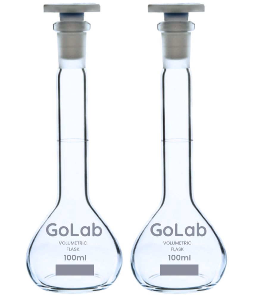     			GoLab Laboratory Premium Calibrated Borosilicate Glass 100 ML Valumetric Flask with Graduation Marks- (Pack of 2Pcs.)