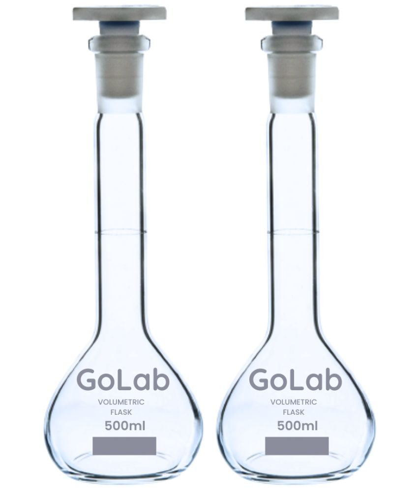     			GoLab Laboratory Premium Calibrated Borosilicate Glass  500 ML Valumetric Flask with Graduation Marks-(Pack of 2Pcs.)