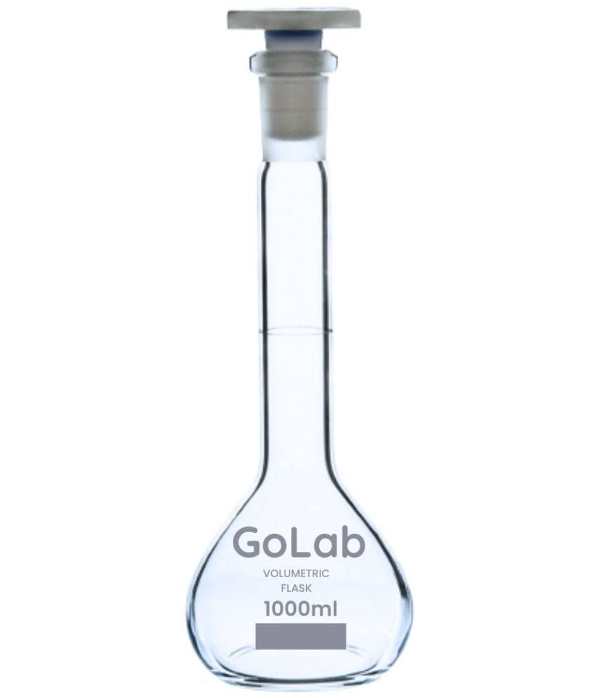     			GoLab Laboratory Premium Calibrated Borosilicate Glass Valumetric Flask 1000 ML (1Ltr.) with Graduation Marks-(Pack of 2Pcs.)