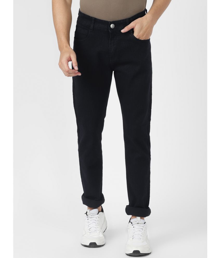 UrbanMark Men Slim Fit Washed Mid-Rise Stretchable Jeans-Black