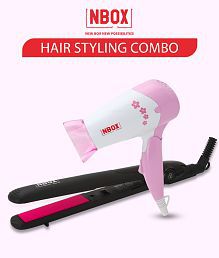 NBOX Combo of 1000W Hair Dryer & Hair Straightener- 1000W hair dryer with 2 Heat/Speed settings & Keratin infused Ceramic Coated Hair Straightener