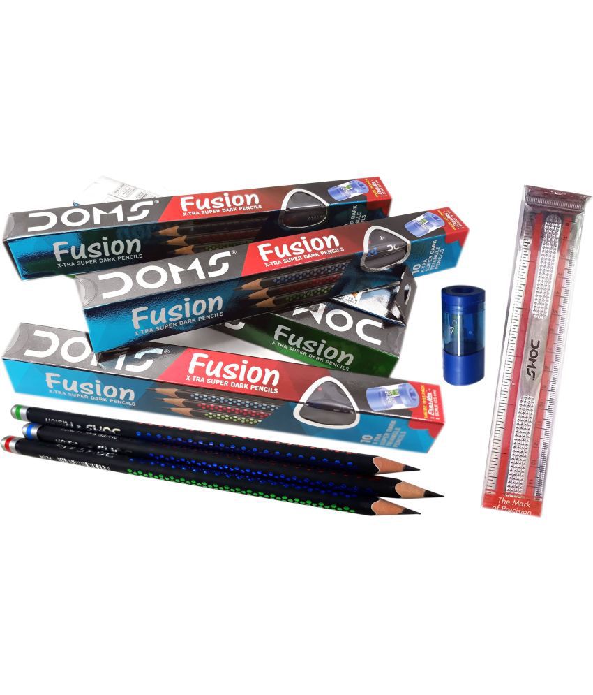     			Doms Fusion X-Tra Super Dark Pencils Pack Of 5 Box [50 Pencils, 5 Non Dust Eraser Plus Sharpener & 5 Scale 15 Cm Length] Pencil (Pack Of 5)