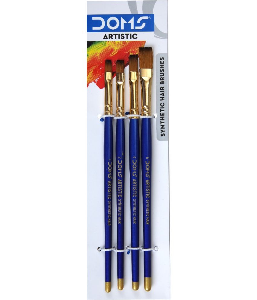     			Doms Synthetic Hair Paint Brush Set, Flat (Set Of 3, Blue)