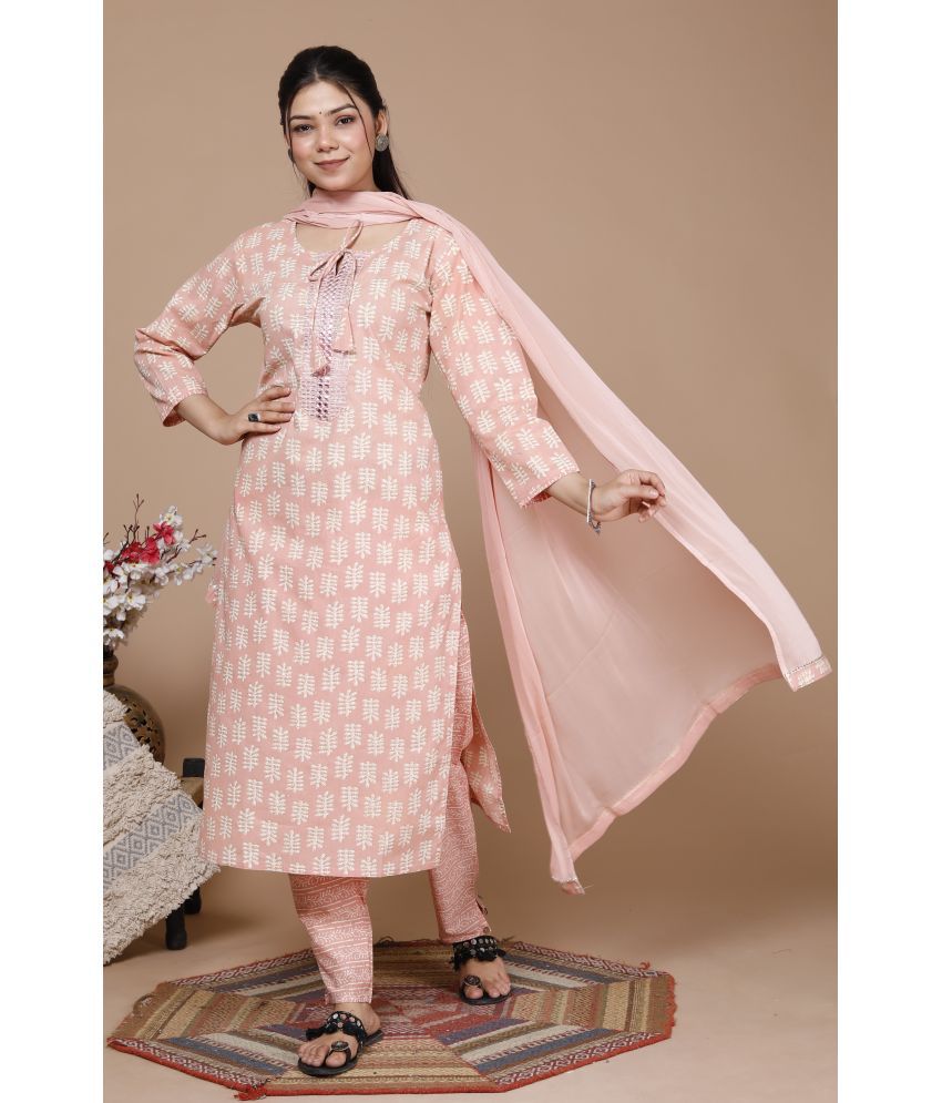     			JC4U - Peach Straight Cotton Women's Stitched Salwar Suit ( Pack of 1 )