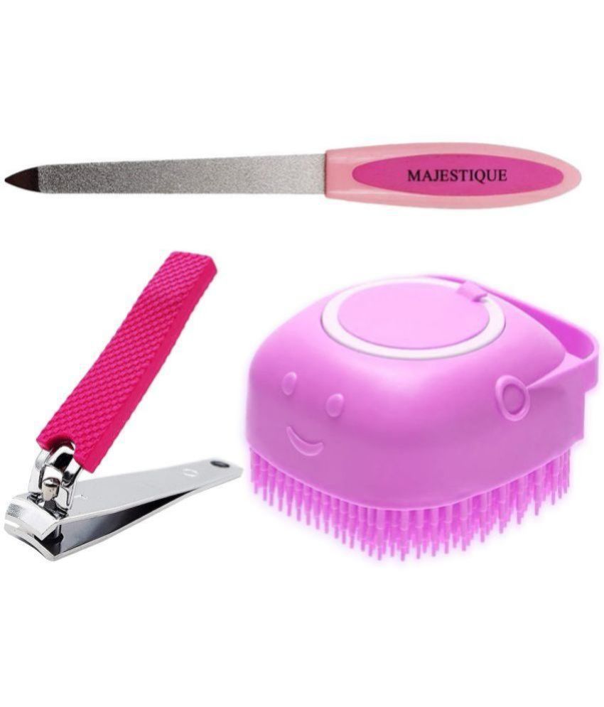     			Majestique Nail Cutter & Filer With Gentle Silicone Scrubber(Pack Of 3) Color May Vary