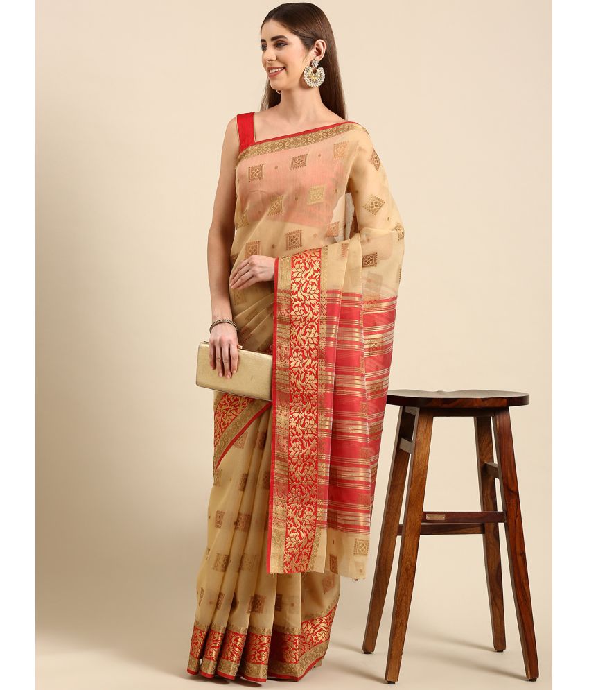     			SHANVIKA - Beige Chanderi Saree With Blouse Piece ( Pack of 1 )