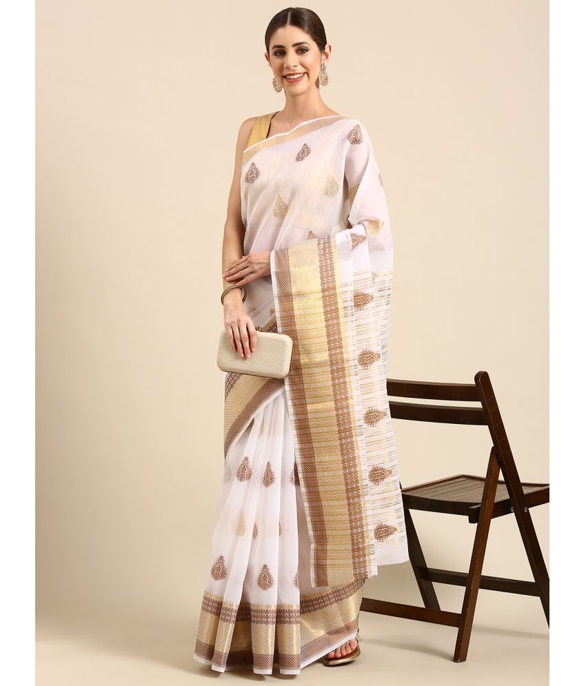     			SHANVIKA - White Chanderi Saree With Blouse Piece ( Pack of 1 )