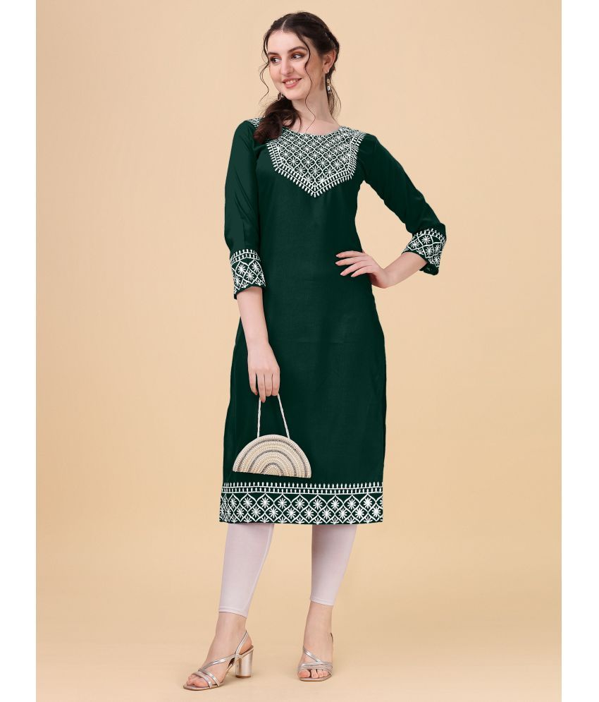     			Vrunda Fashion - Green Rayon Women's Straight Kurti ( Pack of 1 )