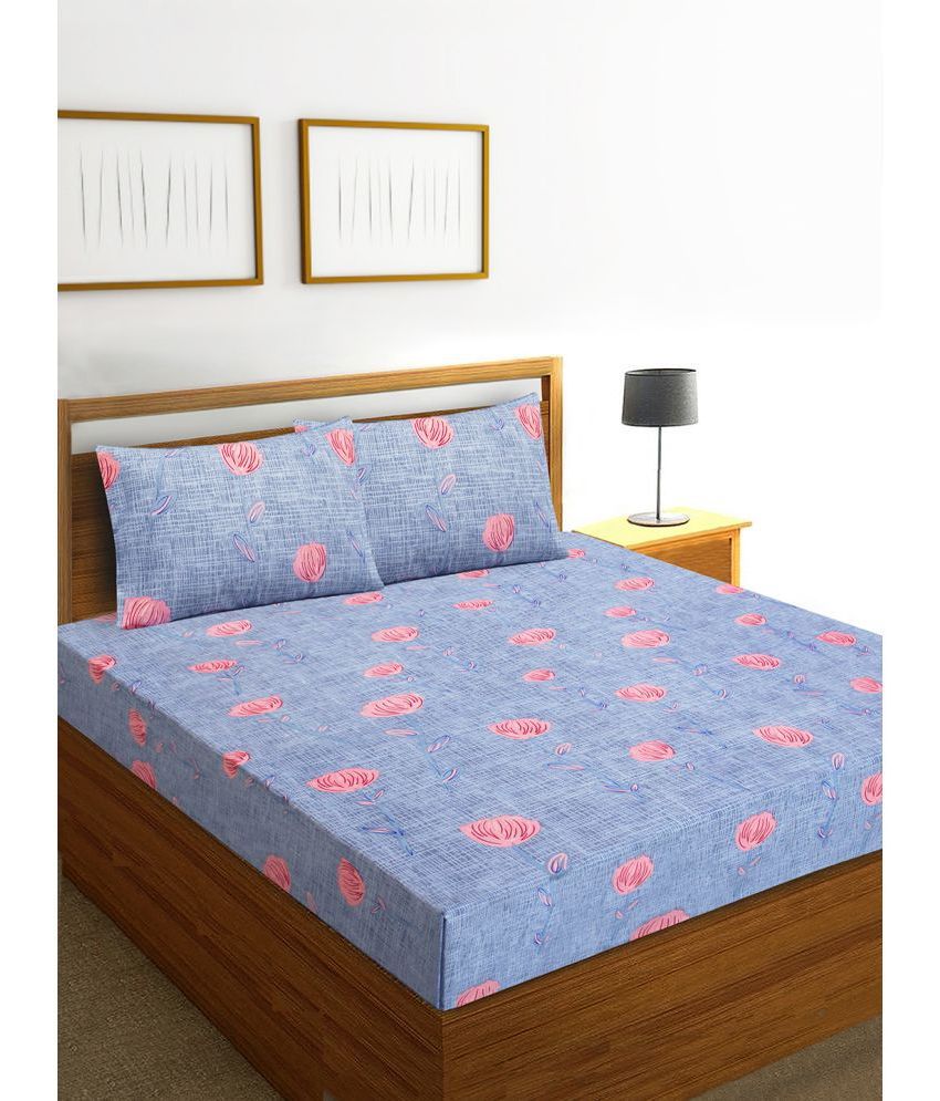     			Home Candy Microfiber Floral Double Bedsheet with 2 Pillow Covers - Blue