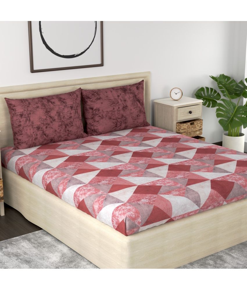     			Huesland Cotton Geometric Single Bedsheet with 1 Pillow Cover - Wine