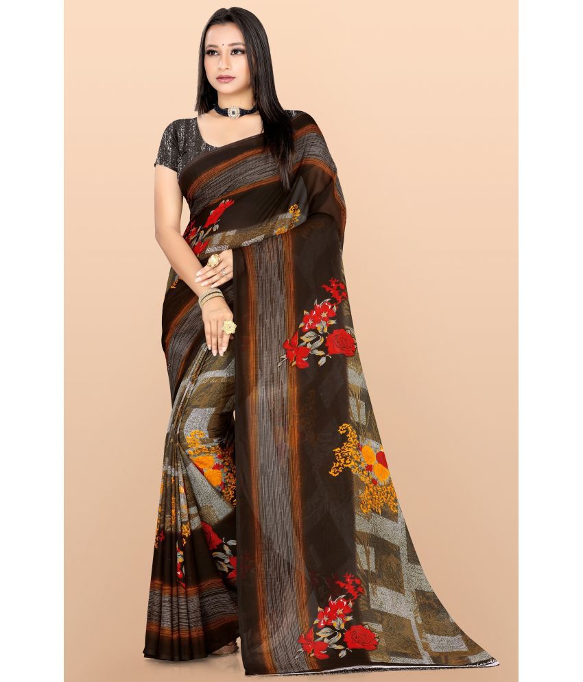     			LEELAVATI - Brown Georgette Saree With Blouse Piece ( Pack of 1 )