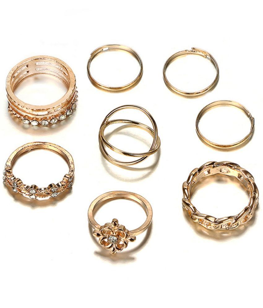     			Scintillare by Sukkhi - Gold Rings Combo ( Pack of 8 )