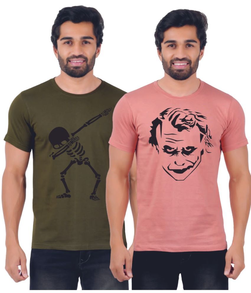     			ferocious - Olive Cotton Regular Fit Men's T-Shirt ( Pack of 2 )